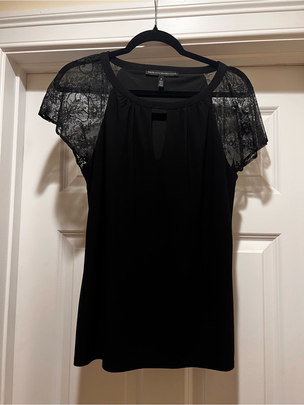 White House Black Market Black Lace Sleeve Blouse